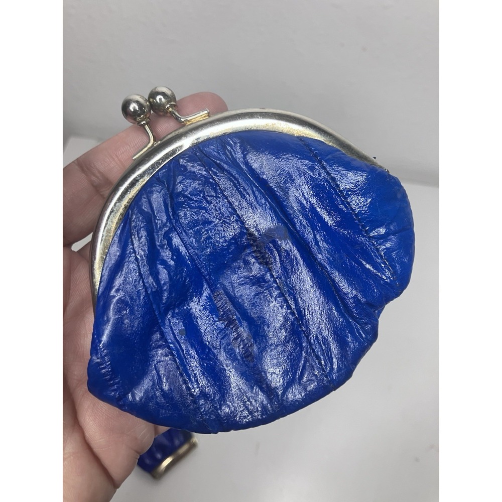 VTG Rare Blue Eel Skin Keychain + Double Kiss Lock Coin Purses Korea Gold Frame - Picture 4 of 12